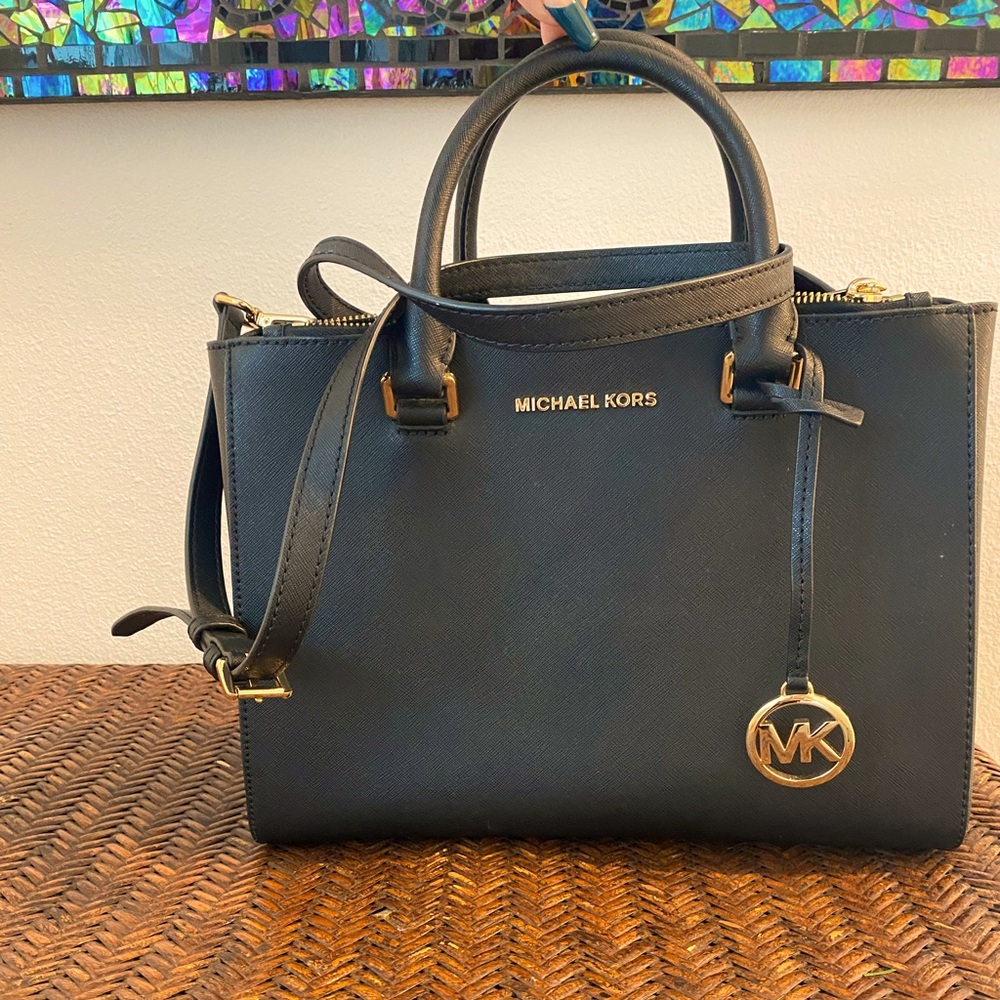 Michael Kors top handle, black with gold hardware